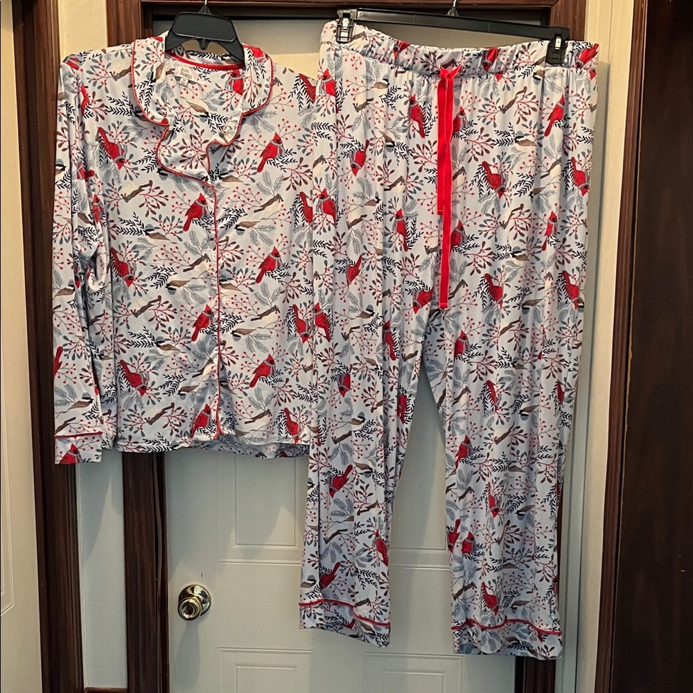 Women’s cozy pajamas with Cardinals on them. Great Christmas pajamas